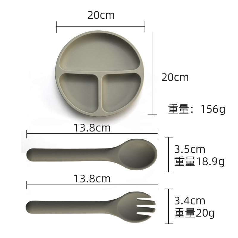 Food grade silicone infant plate fork spoon complementary food tableware preschool children eating silicone tableware set custom