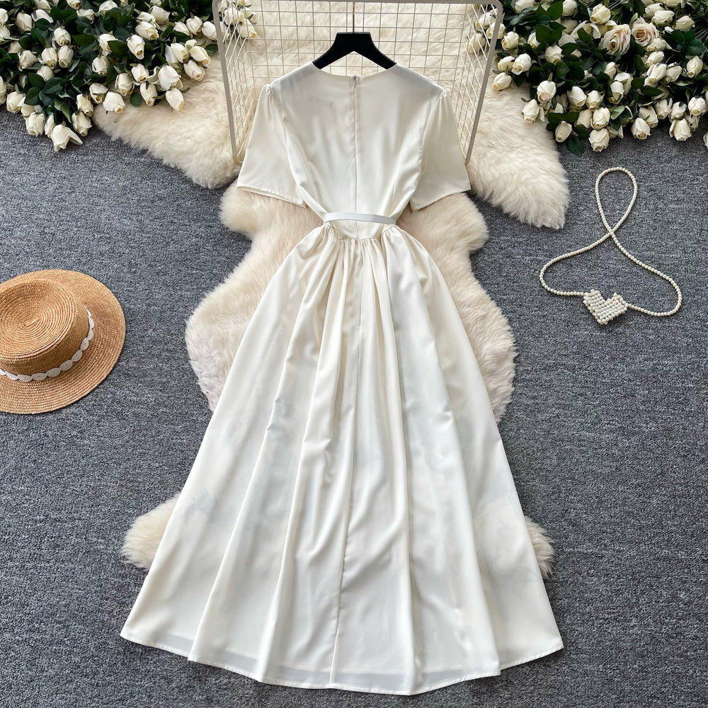 Elegant hand-painted print round neck dress - women's summer slimming a-line maxi dress