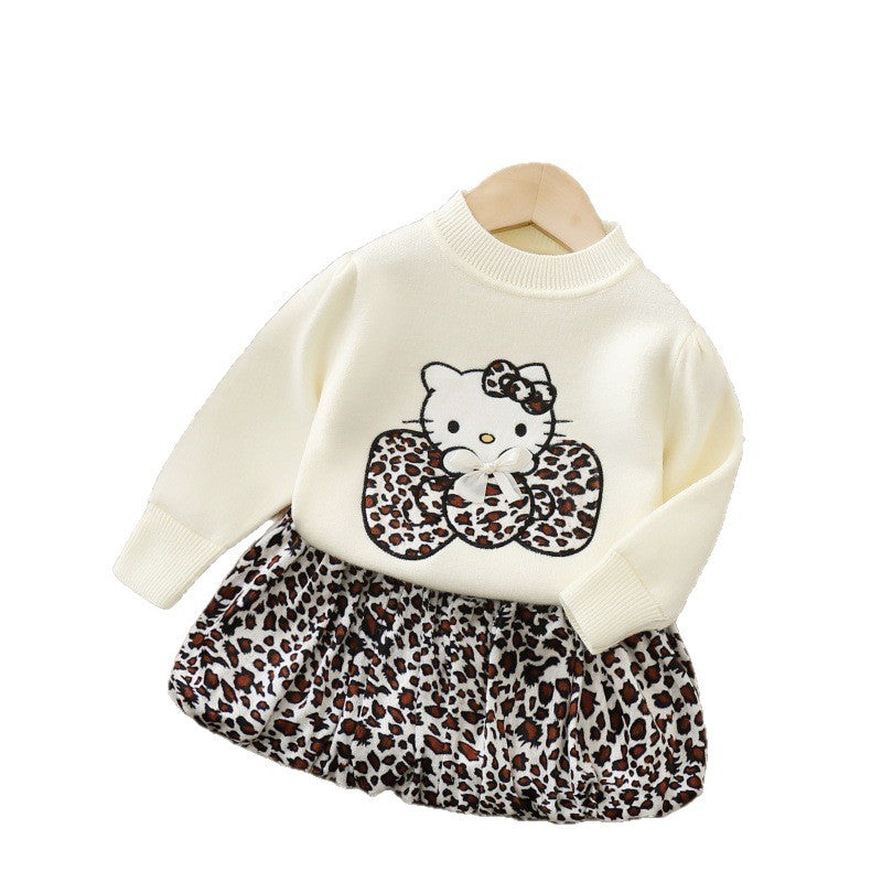 Girls' crewneck knit sweater set - new autumn  collection: cute cartoon design for little girls