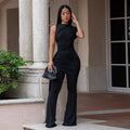 C7700 cross-border   fashion women's elegant bodycon jumpsuit with ruffled detail