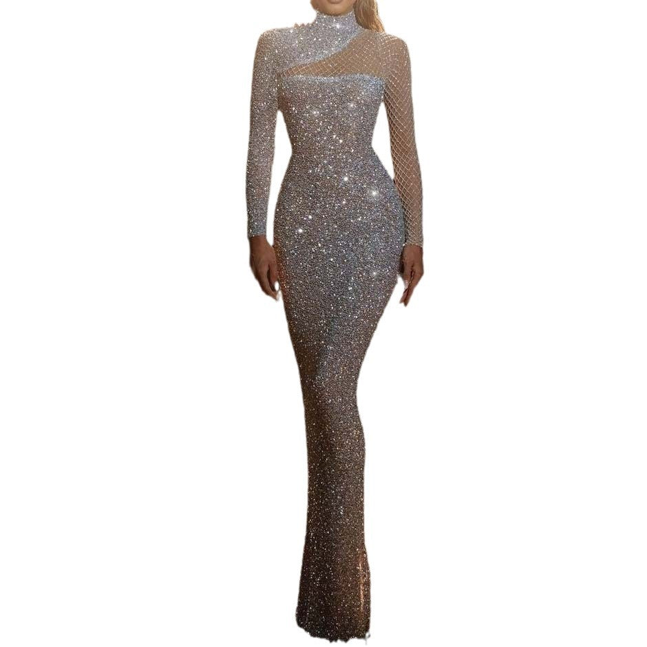 new arrival: independent brand cutout off-shoulder evening gown - european & american style, round neck, slim fit, figure-flattering s-line sequin dress for women
