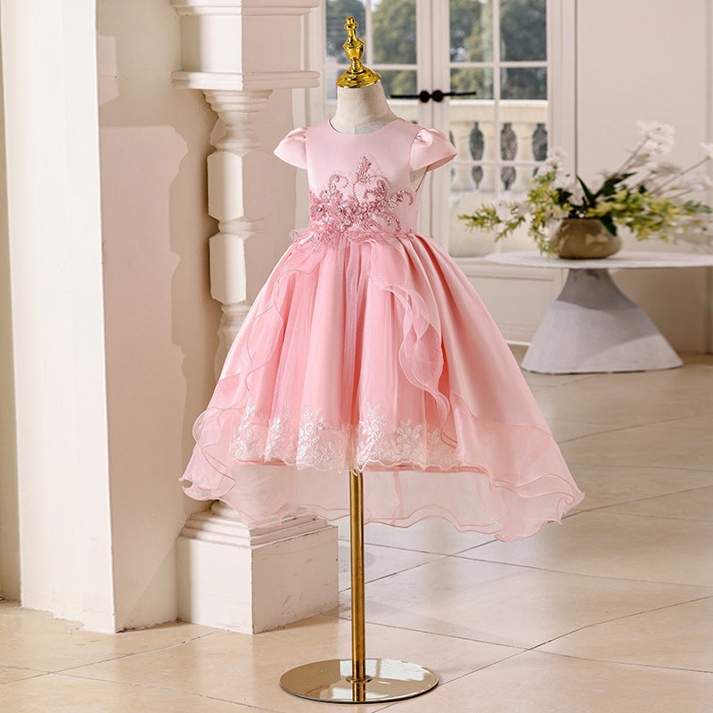 Amazon in stock girls' children's dress satin children's day tail runway princess dress girls' dress cross-border children's clothing