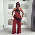 European and american cross-border women's fashion:  summer new arrivals - chic and stylish lace-trimmed open-back top with high-waisted pants set