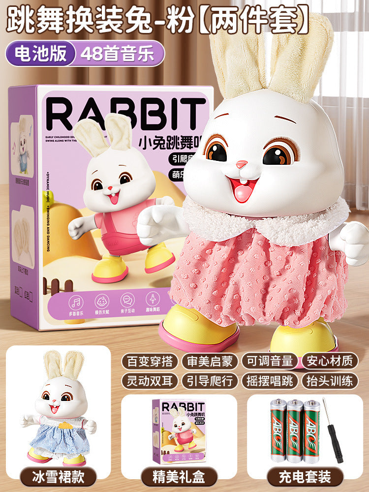 Electric dancing rabbit toy for infants and toddlers - crawling, head-up training, singing, newborn early education, and dress-up fun