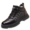 Winter leather shoes for elderly men, dad's fleece-lined casual warm anti-slip work shoes, thickened high-top men's cotton shoes