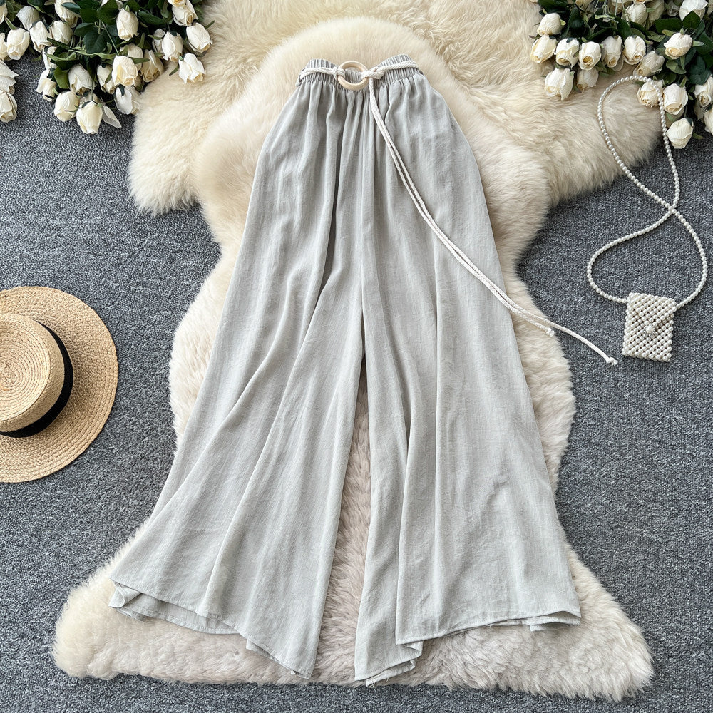 Retrowork clothing style high waistcasualloose pants women's summerlooseslimming lookdrapedtie backcasualpants relaxation