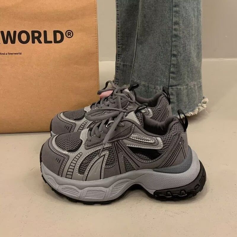 Vintage chunky platform sneakers for women - 2026 spring new arrival - height increasing, slimming, mesh breathable casual athletic shoes