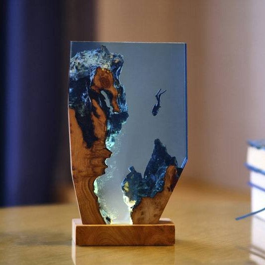 Diver Night Lights Scuba Diving Deep Sea Exploration Personalized Epoxy Wood Lights Freediving Spring Decoration Gifts