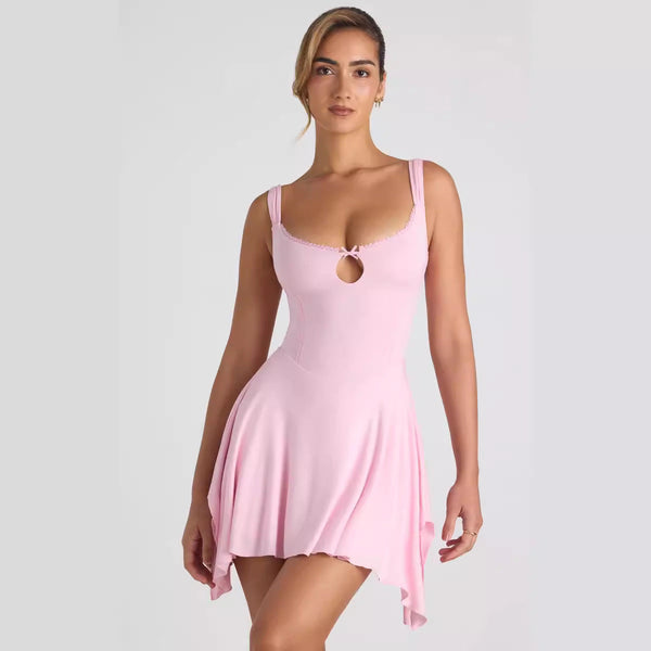 women's clothing summer simple fashion irregular suspender skirt lace hollow characteristic waist A-word dress