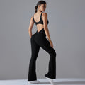European and american cutout back bodysuit peach lift quick-dry tight workout gym outfit flare leg yoga jumpsuit for women