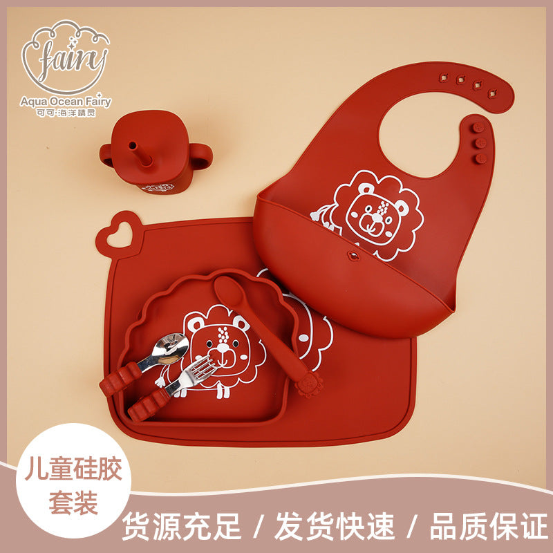 Customized baby silicone tableware, high temperature resistant food grade baby fork and spoon anti-drop children's complementary food silicone tableware set