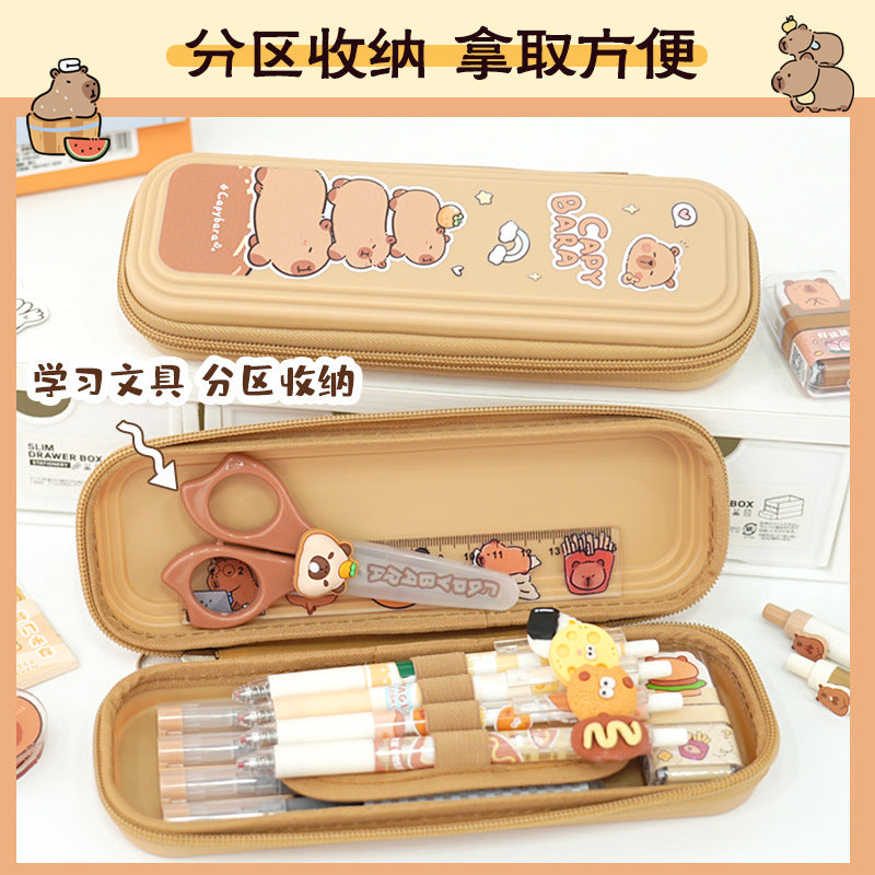 Kapibara Stationery Box Girls Professional Children's Cartoon Kindergarten Stationery Bag Durable Advanced Sense Simple Pencil Bag