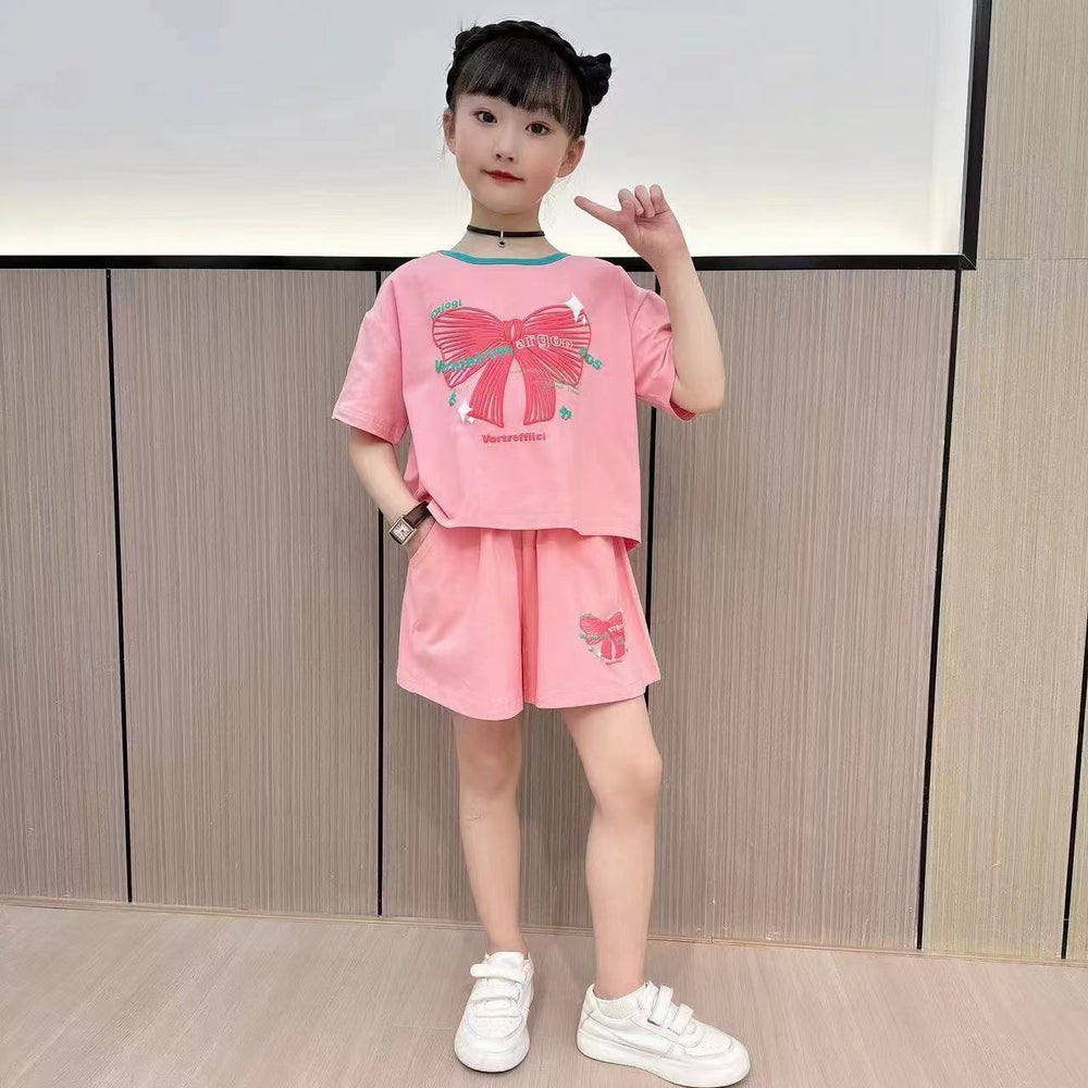 Girls' summer outfit set  new korean style chic kids summer little girl trendy fashionable children's two-piece set