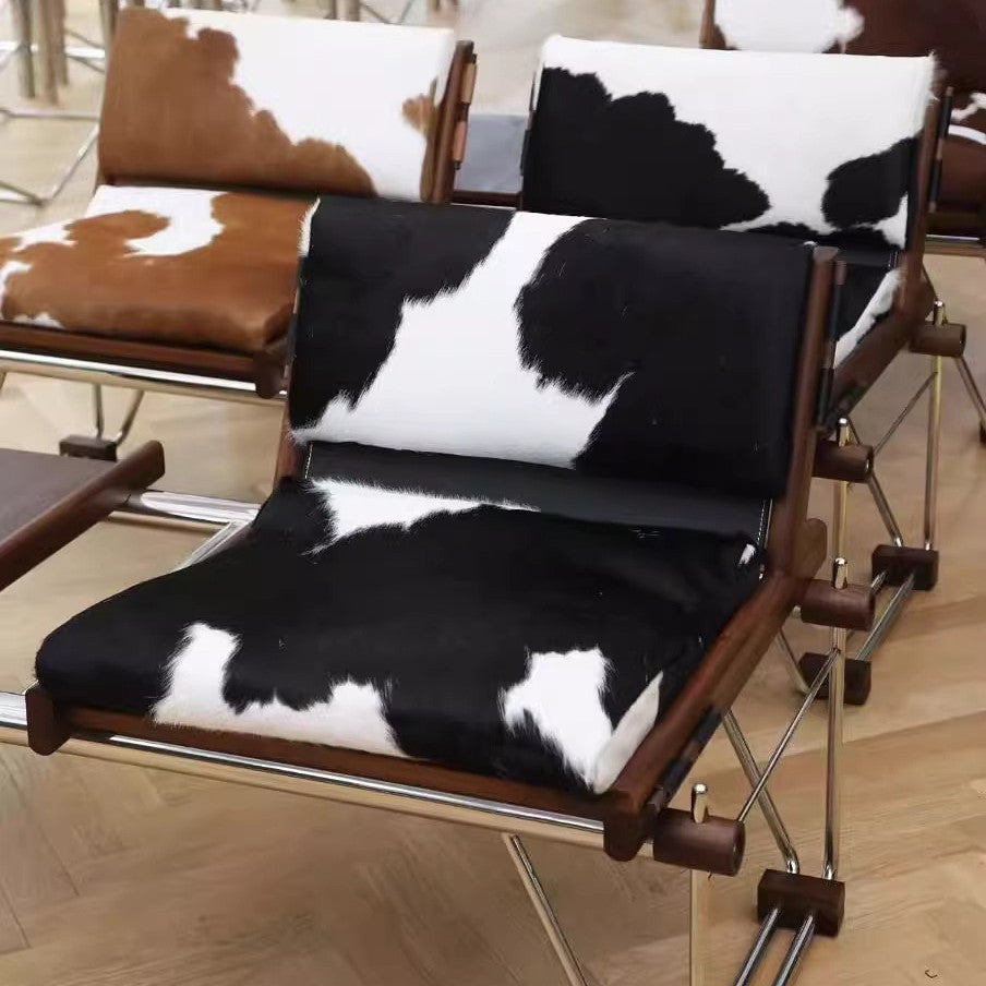Italian living room book and newspaper chair balcony single sofa casual chair bauhaus style cow leather bench cow chair