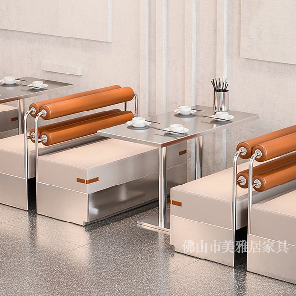 Industrial style stainless steel card seat sofa milk tea shop cafe commercial restaurant hot pot barbecue shop table and chair combination