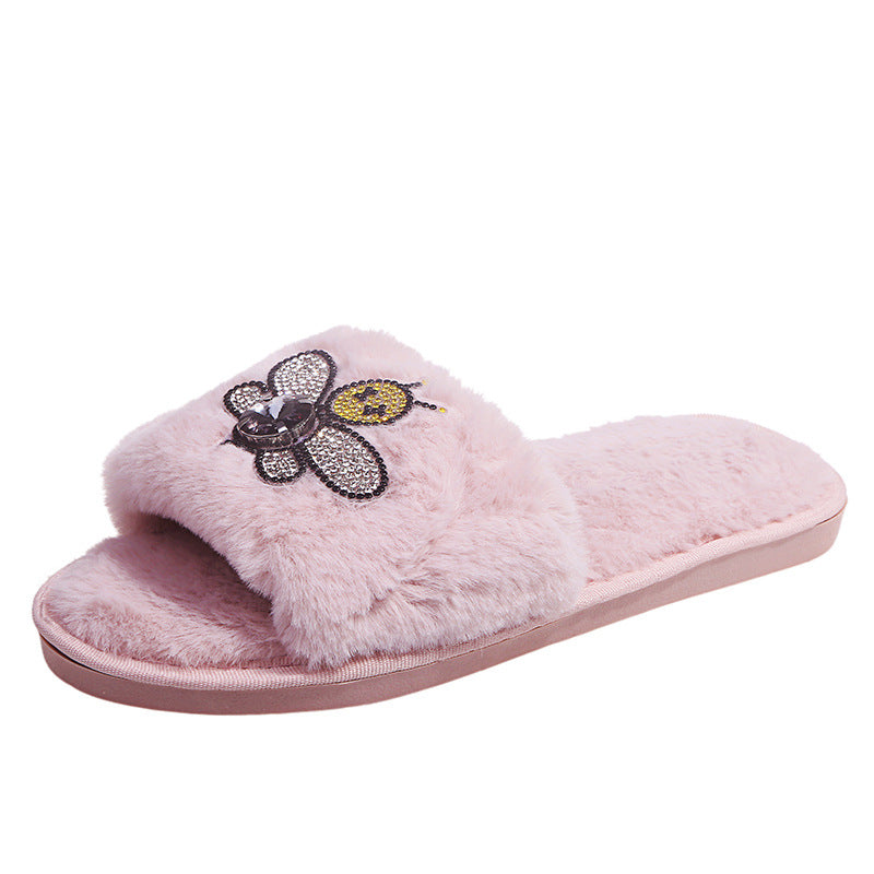 Fashionexport cross-border direct supply slippers 2024new arrival cartoon diamond flat bottom slippers for women slippers