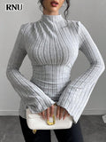 Fashion cross-border  spring new arrival pit half turtleneck silm elegant women's inner bell sleeve bottom shirt