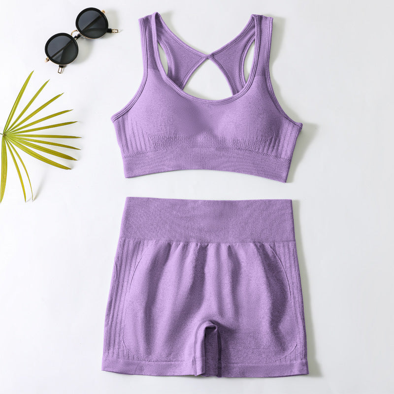 European and american yoga outfit set - women's yoga sports bra, fitness tank top, running sports yoga shorts set