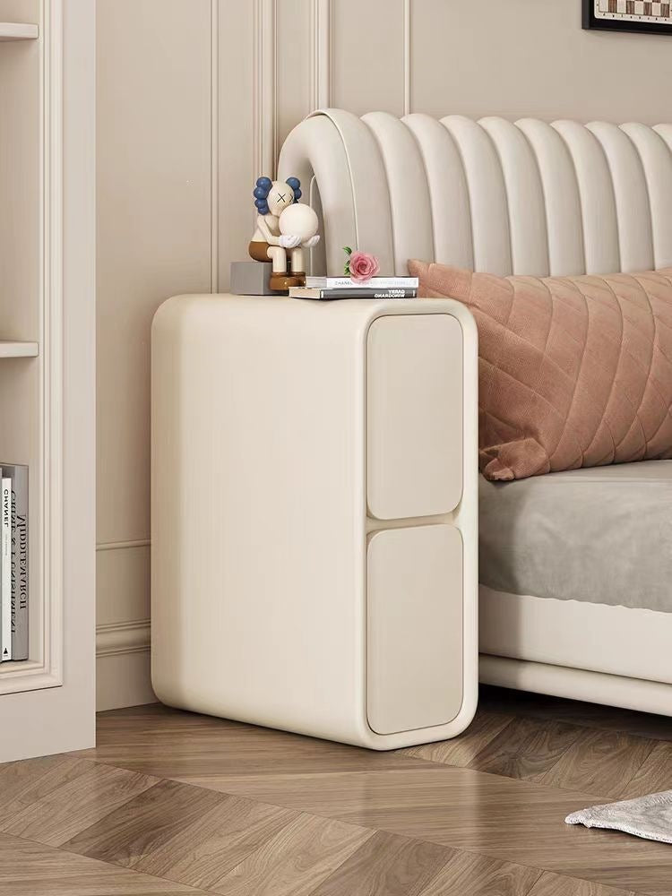 Cream bedside table, light luxury french solid wood, small, ultra-narrow, 20cm mini modern simple bedside