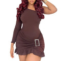 One shoulder oblique neck tight-fitting dresspure color long sleevesruffles hip skirt metal decoration pullover skirt elegance