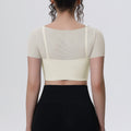 New arrival: solid color mesh double-layer breathable faux two-piece short sleeve top - perfect for casual wear, sports, running, fitness, and yoga