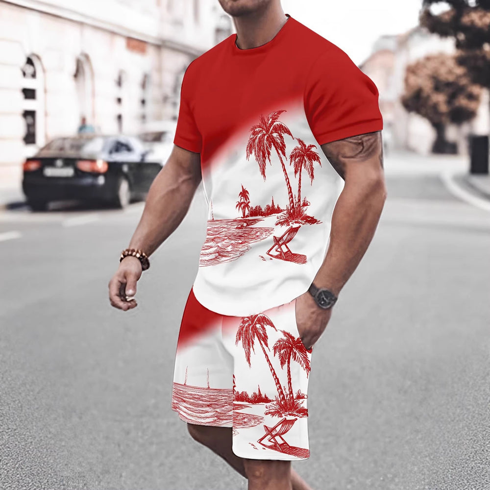 european and american men's short-sleeved and shorts sets, casual sportswear sets, 3d printed cross-border bestsellers