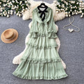 French sweet polka dot long sleeve tiered dress - women's autumn bow ruffle cake dress - unique designer style