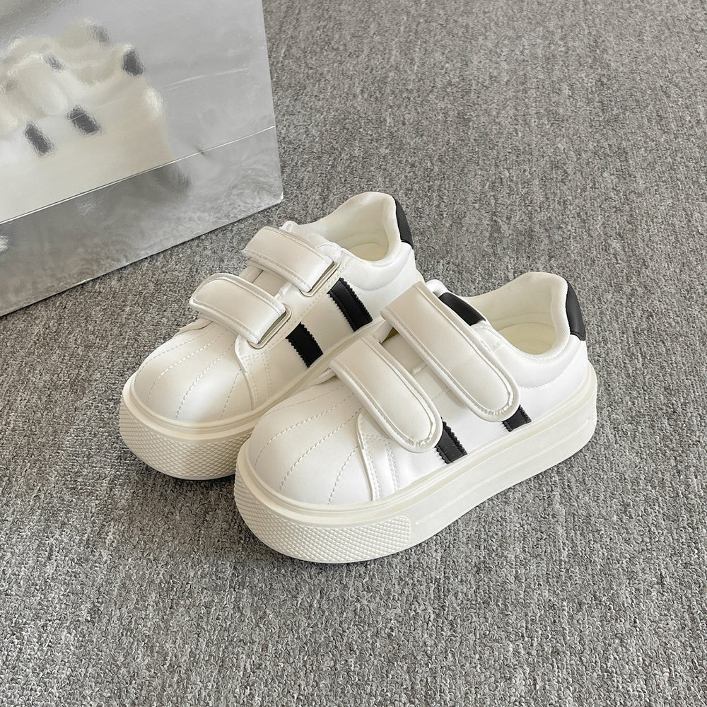 New chinese style korean velcro chunky sole sneakers for women, 2026 spring collection, white canvas shoes, student bread shoes