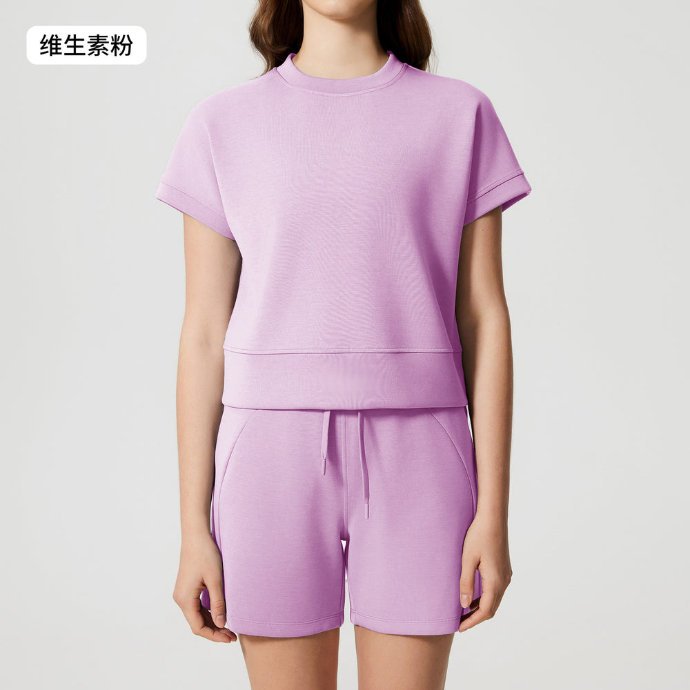 Women's casual activewear set: loose-fit breathable short-sleeve t-shirt & air layer shorts - perfect for yoga & workout