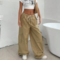 cross-border women's american style workwear casual pants - spring/summer new collection - elastic waist, techwear-inspired wide leg trousers