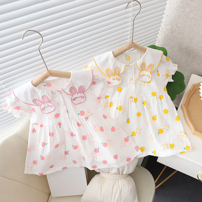 Girls' summer dress  new arrival: short-sleeve, lightweight a-line dress with printed design - soft and skin-friendly