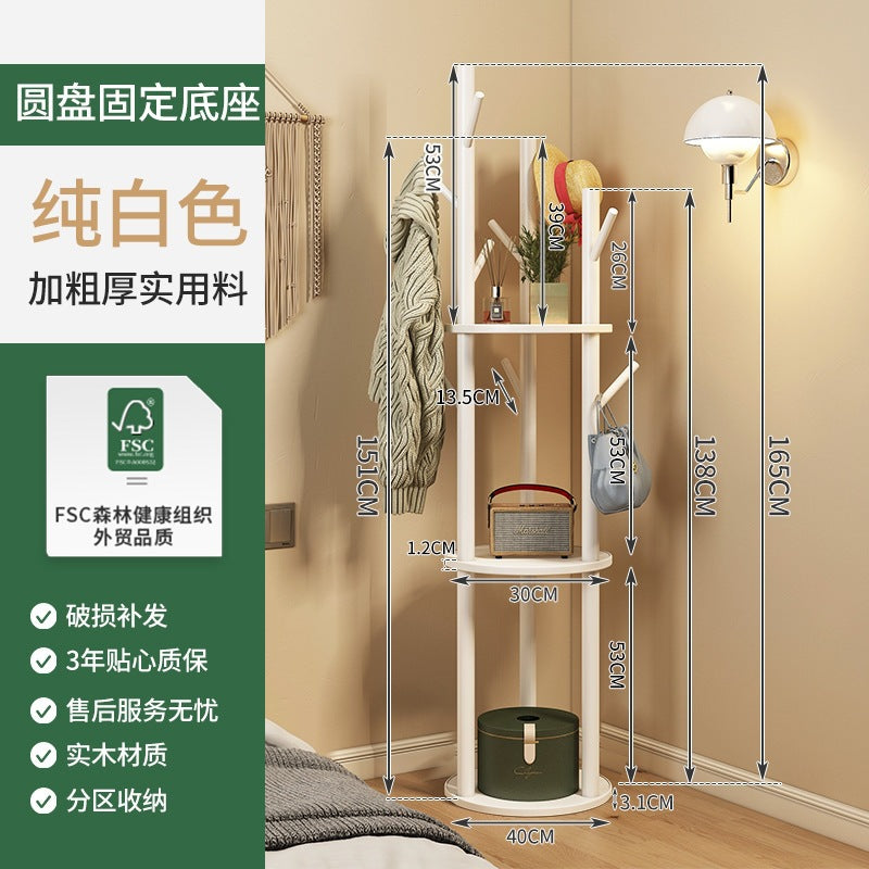 Solid wood rotating coat rack, freestanding vertical clothes rack, bedroom home living room light luxury storage shelf