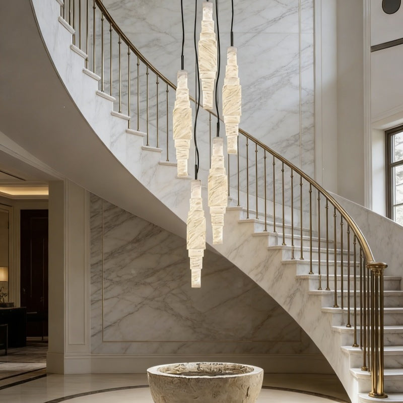 Accessible luxury postmodern house height living room lamp duplex staircase full copper marble chandelier casual bedroom bedside lamp