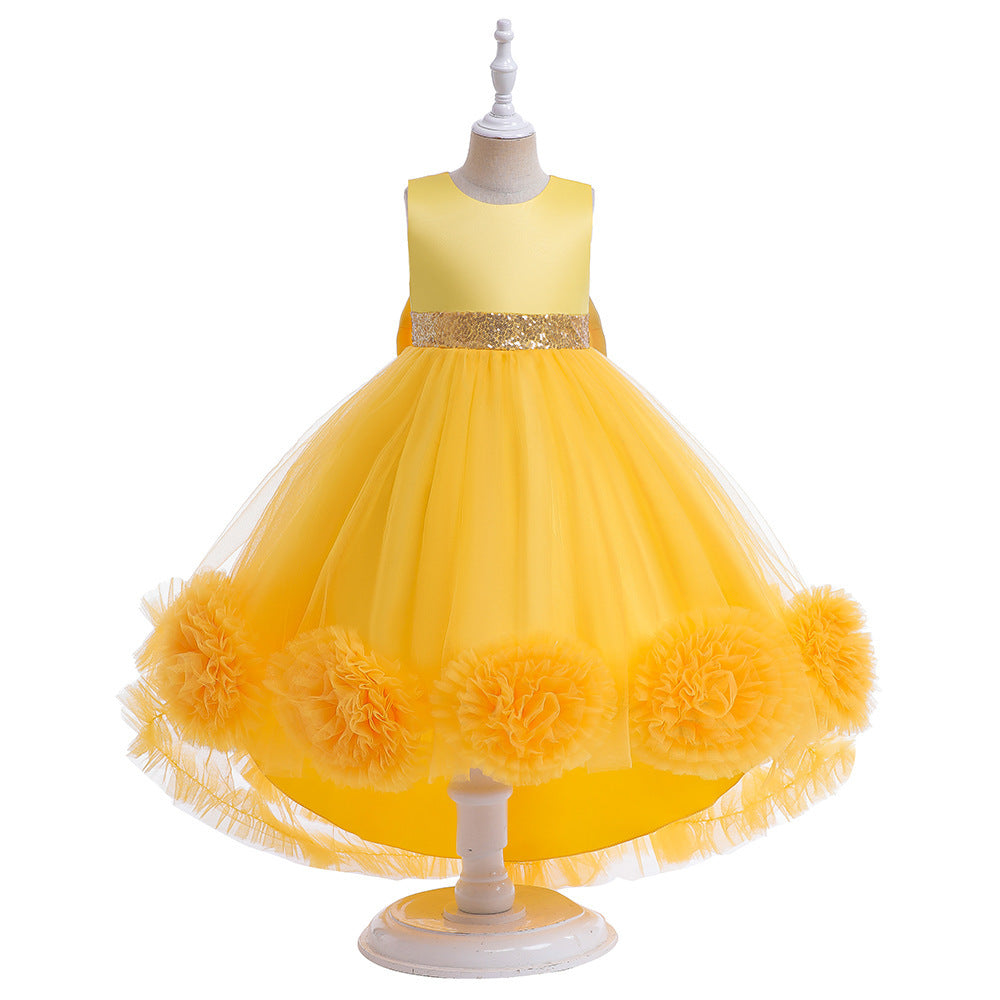 kids dress wave ball flower trailing skirt girl children's day kids program performance princess skirt baby dress