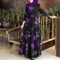 2025 spring new arrival: printed mid-waist four-color elegant commute four-way stretch printed non-fleece maxi dress