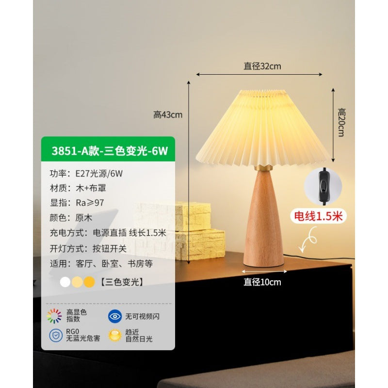 Table lamp solid wood medieval wabi wind bedroom bedside lamp retro Japanese-style homestay premium bedside table lamp E