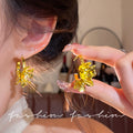 French retro petal metal flower hoop earrings - elegant, chic, niche, european & american style, versatile, high-end earrings for women