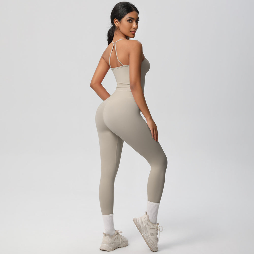European and american nylon brushed quick-dry yoga outfit sexy backless tight sports bra set outdoor running fitness apparel
