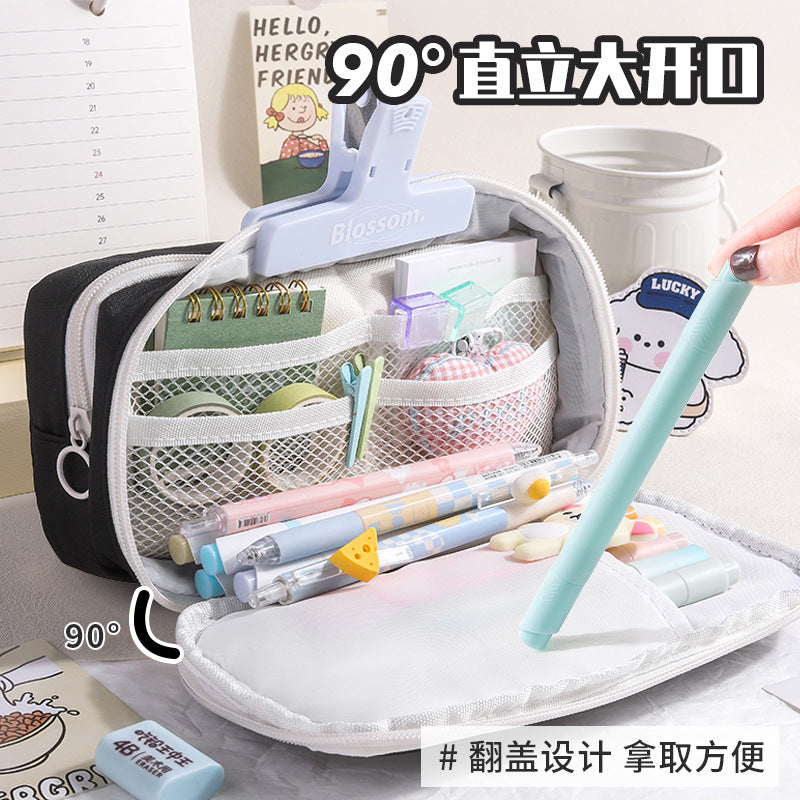 Large-capacity pencil case, new design sense Velcro stationery bag, niche high-end feeling milk huhu junior high school student stationery box