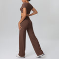 Ready-to-ship cross-border double-sided nylon seamless high-stretch activewear set - yoga, running, and fitness wide-leg two-piece outfit