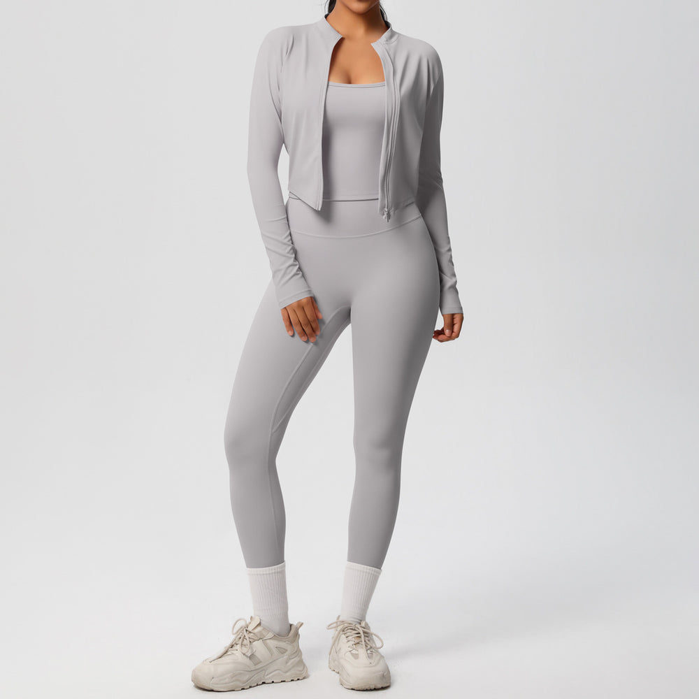fashionpure color brushed nude breathable sling yoga suit running fitness sportswear three-piece set for women