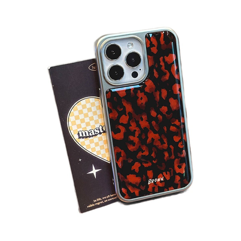 New premium leopard print electroplated phone case for iphone 16 pro max, apple 15 epoxy protective cover, unique design