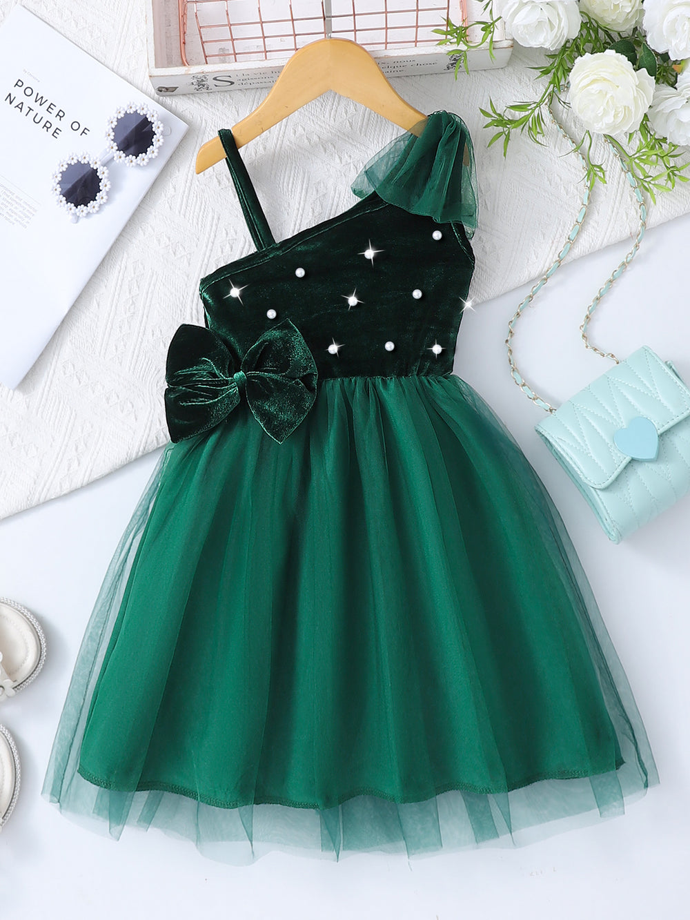 Girls' (sizes) dress, ruffle flutter sleeve ribbed knit mesh round neck summer casual dress