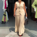 European and american cross-border women's fashion:  summer new collection - tie-waist vest top and wide-leg pants set