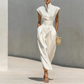 women's summer new arrivals:  cross-border fashion - european & american style, elegant solid color, cinched waist, flutter sleeve dress