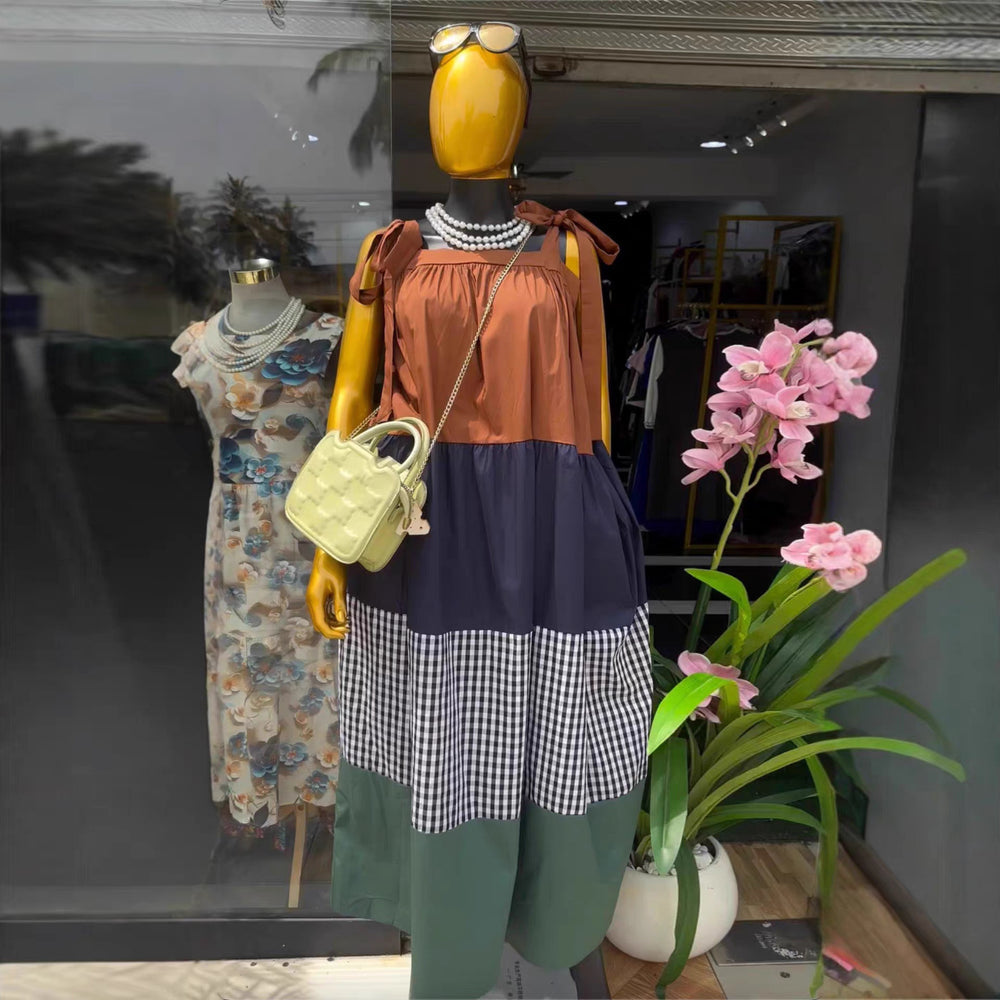 European and american cross-border women's clothing:  summer new arrivals - fashionable, elegant, casual, tie-waist, midi-length slip dress