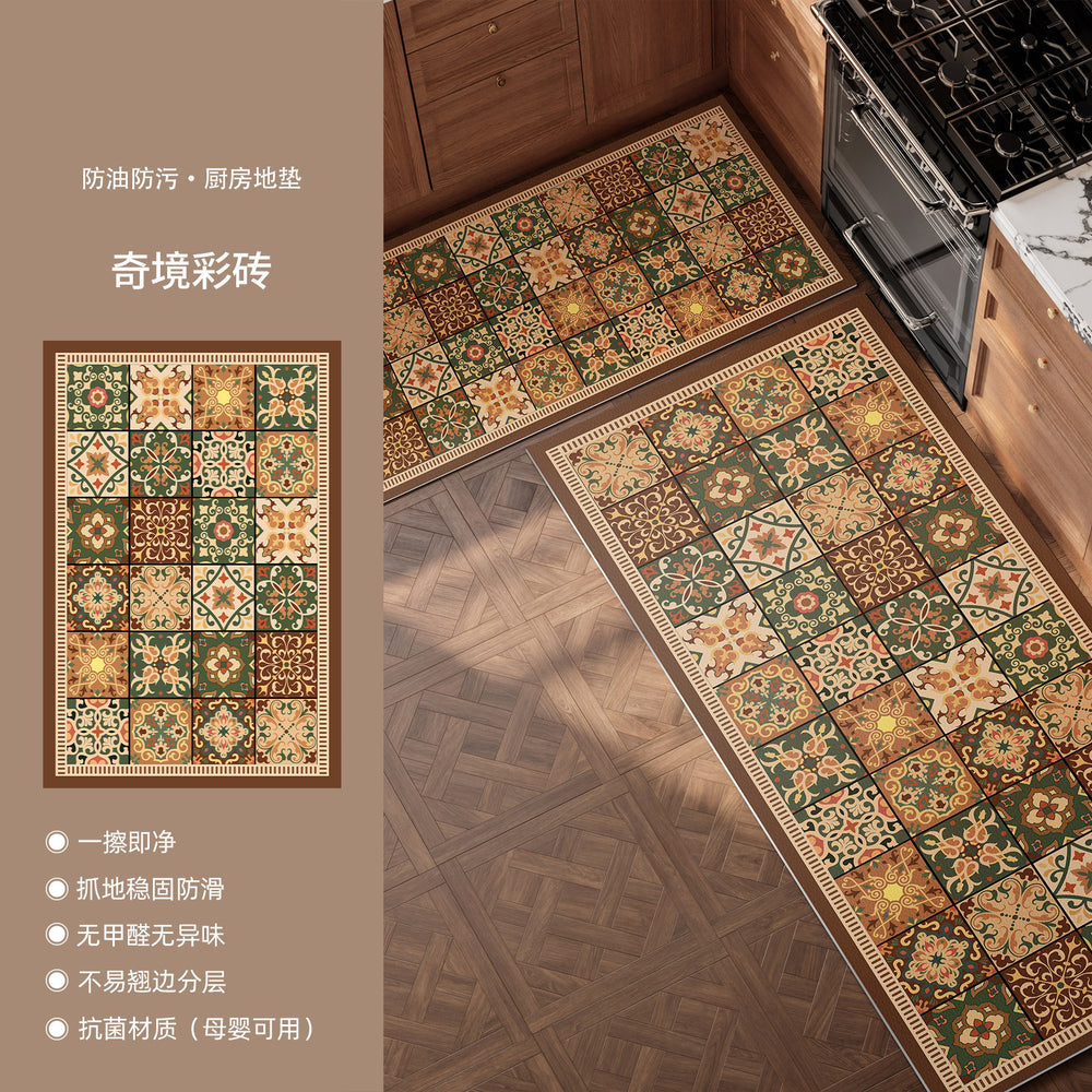 Kitchen floor mat, non-slip, oil-proof, american retro pvc, cuttable, waterproof, high-end feel, foot mat, wipeable, no-wash, for home