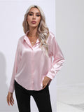 Hot-selling real shot: women's satin shirt - faux silk long sleeve blouse, new spring/summer collection, european & american cross-border women's fashion