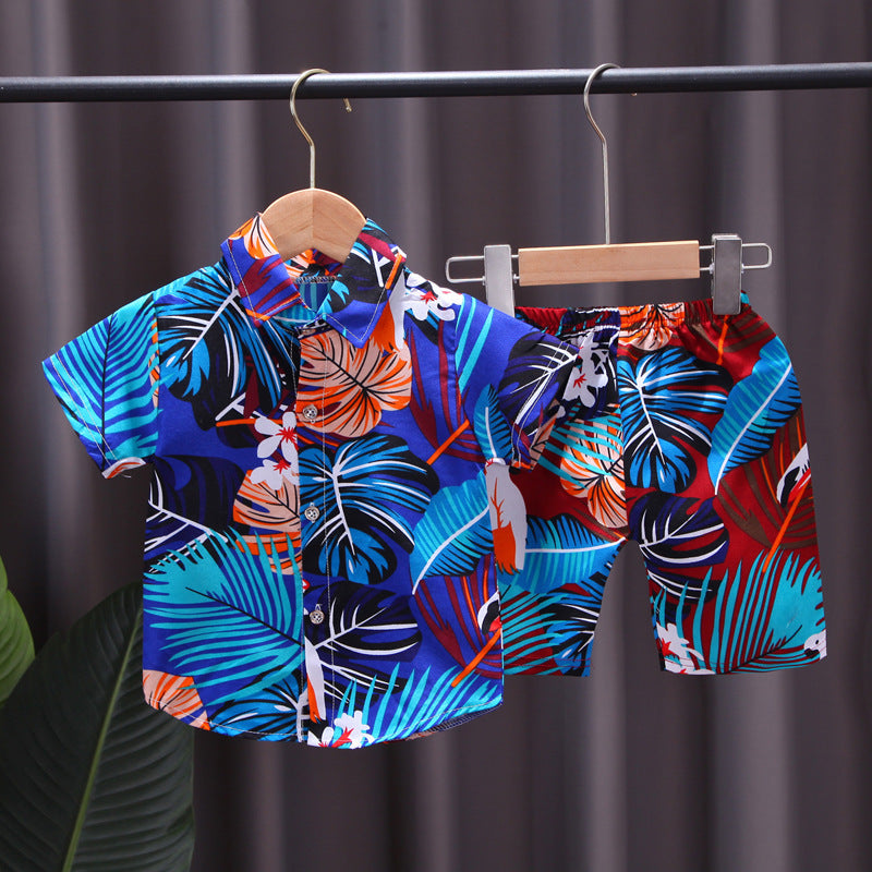 0-4 years old kids' summer short-sleeve set: boys' printed shirt 2-piece outfit, southeast asian style children's clothing for boys