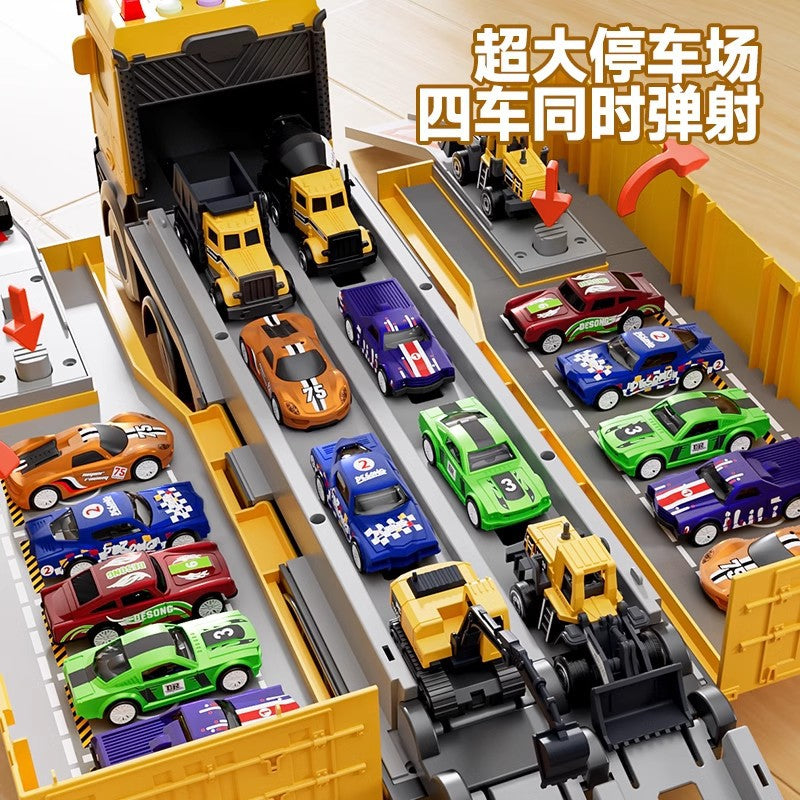 Drop shipping crane deformation engineering vehicle pull back inertia container truck parking lot toy rail car toy kids toy